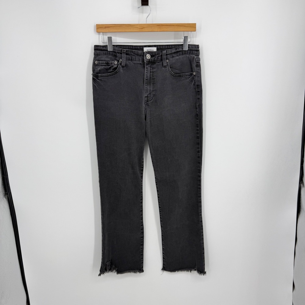 Pistola Monroe Straight Leg Jeans Womens 29 Black Frayed Raw Hem P6080MFA-LBD